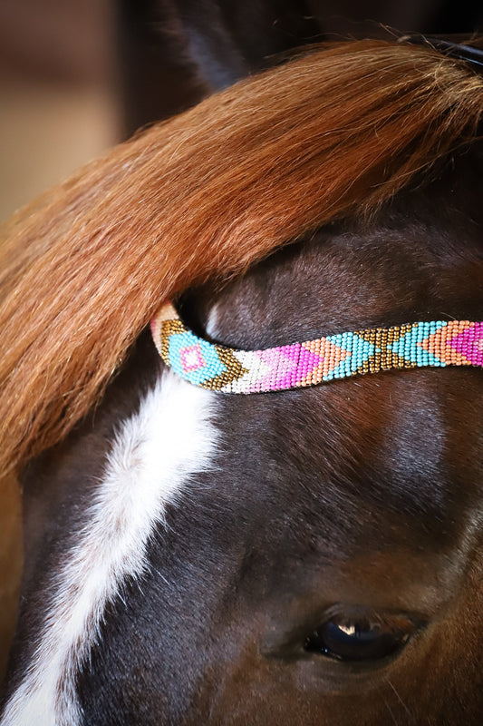 Eve browband handmade Italian leather horse browband with tiny pearls and soft U-shape design