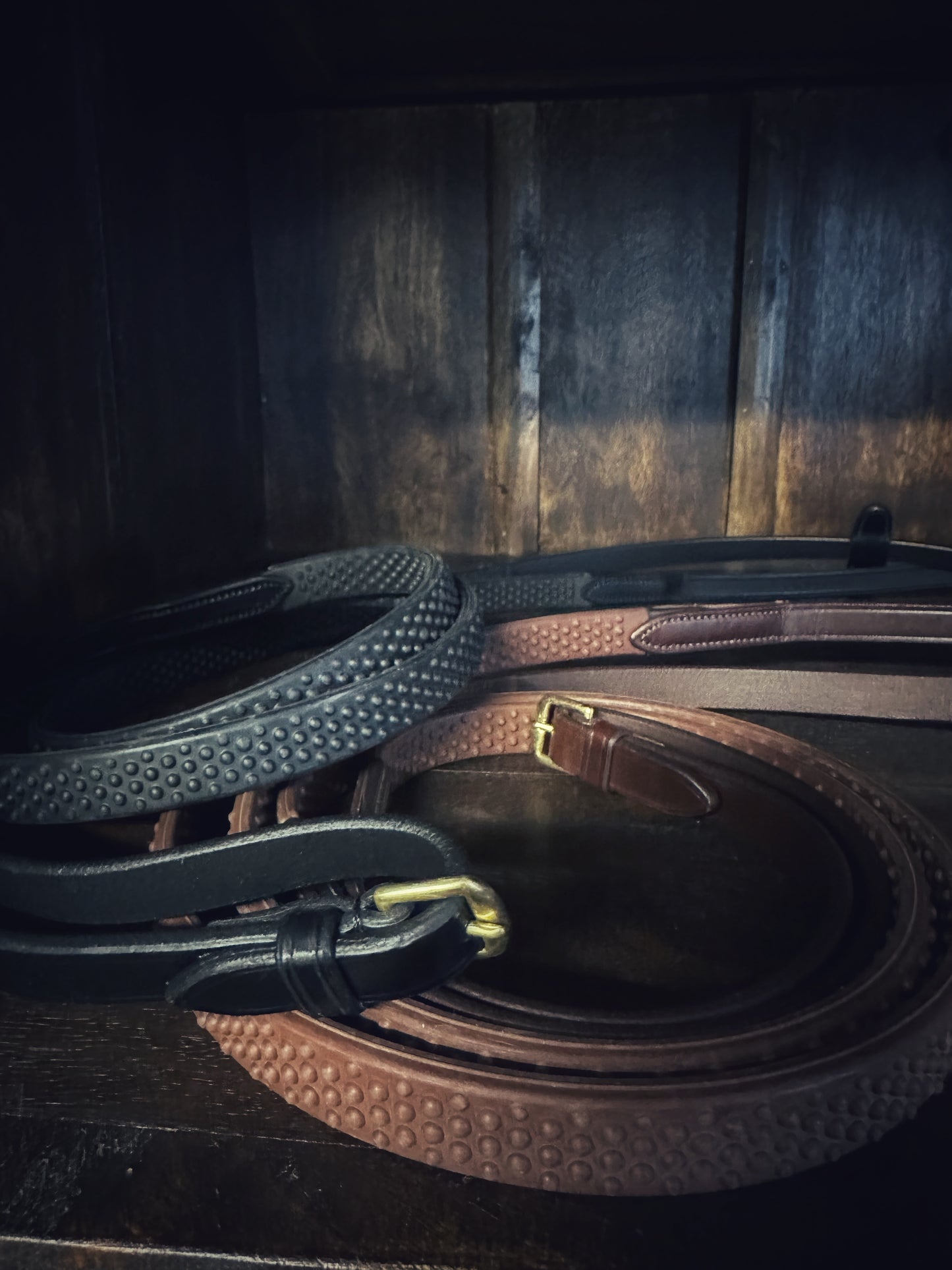 Rubber reins with brass details