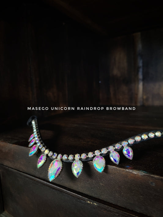 Unicorn Raindrop Browband with large dropshaped crystals on soft leather and embossed logo