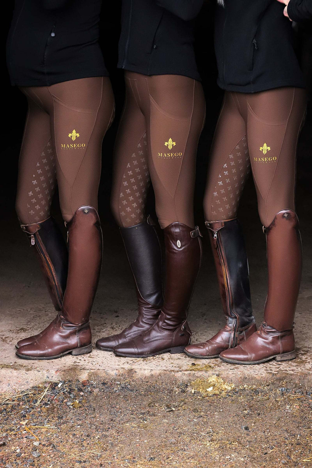 MASEGO riding tights in black with belt loops and full seat silicone grip