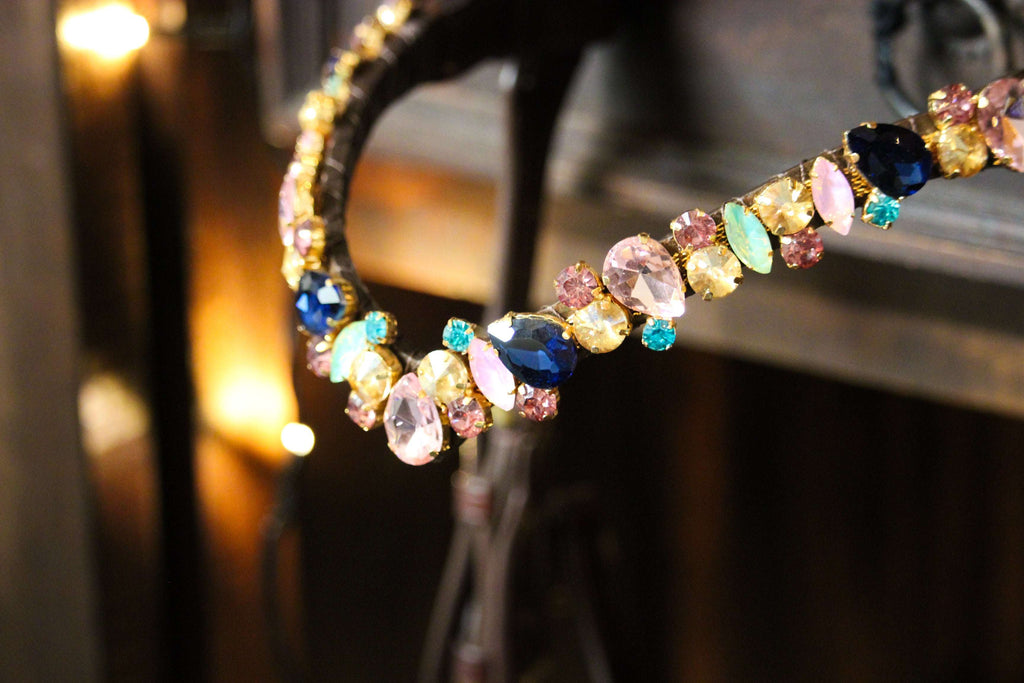 Pastel Royal jeweled headband with multicolored gemstones