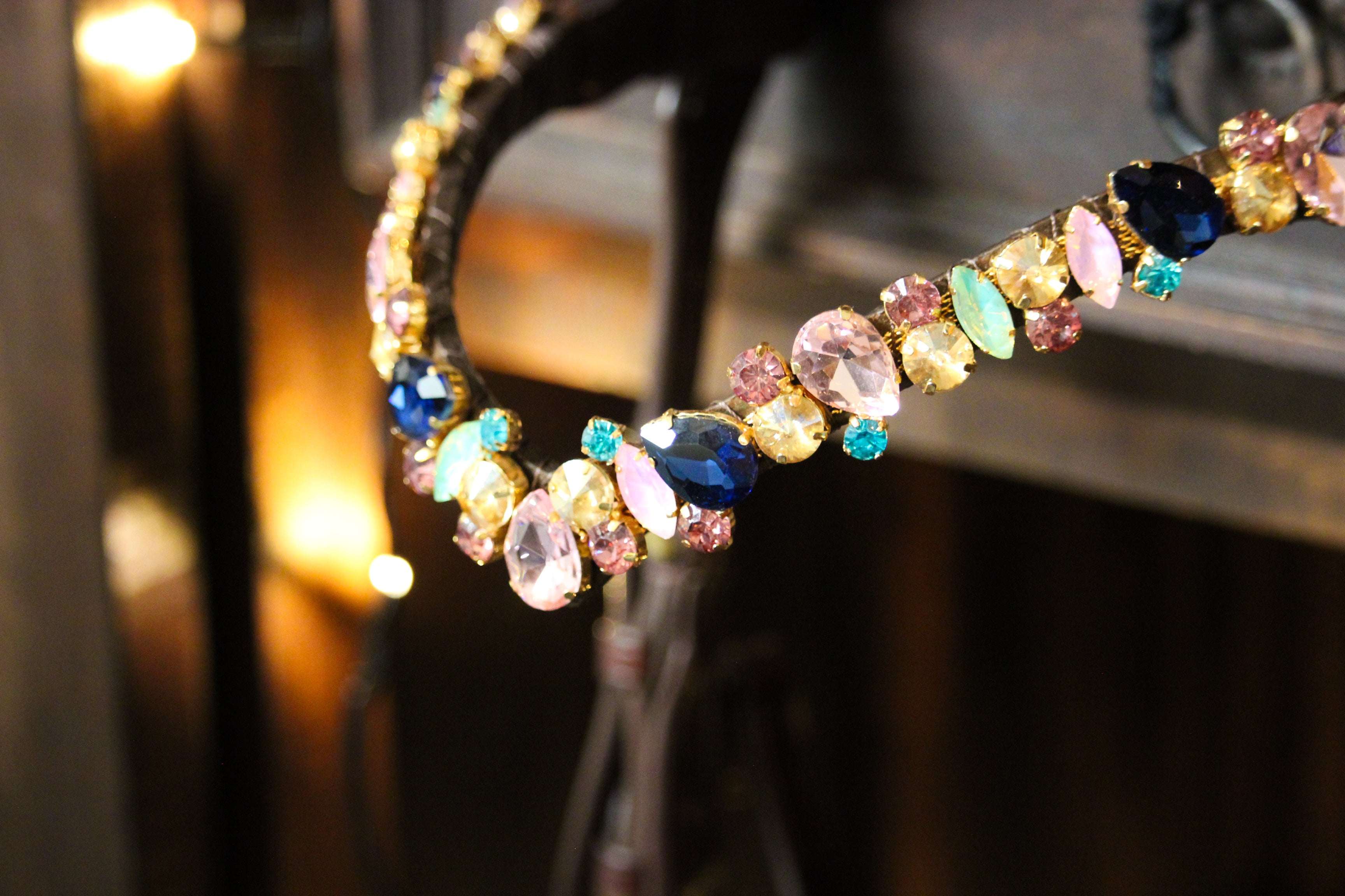 Pastel Royal jeweled headband with multicolored gemstones