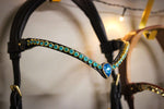 Load image into Gallery viewer, Ocean pearl browband with turquoise crystals and teardrop centerpiece on Italian leather
