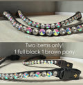 Chunky Swarovski Ice crystal browbands with 10mm pyramid-shaped crystals on black and brown leather straps