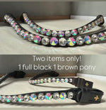 Load image into Gallery viewer, Chunky Swarovski Ice crystal 10mm browband with pyramid crystals, velcro speed switch, leather loop, and brass logo
