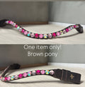 Chunky Swarovski Strawberry milkshake browband with 10mm pink and clear crystals on brown leather with velcro and leather loop closure