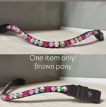 Load image into Gallery viewer, Chunky Swarovski Strawberry milkshake browband with 10mm crystals, pyramid design, speed switch, and brass logo
