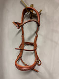 Oliander MB multi bridle in tobacco color with golden burgundy browband, slightly uneven neckpiece