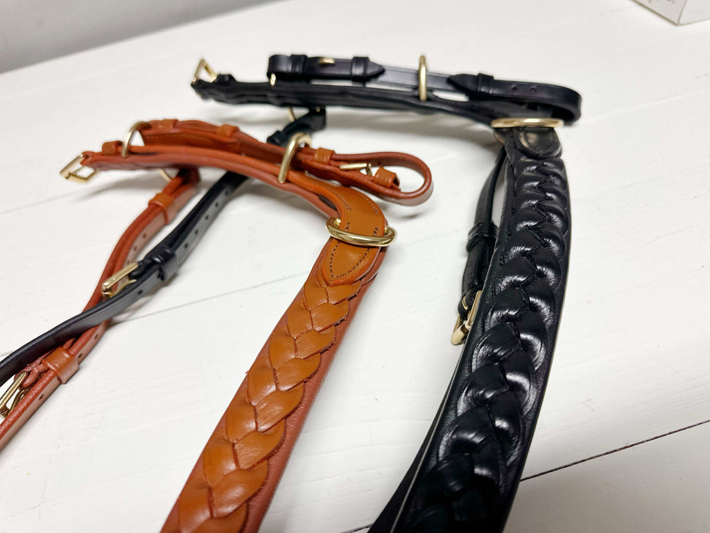 Odessa Bonita braided noseband made of premium Italian leather with brass hardware for bitless and bit riding systems