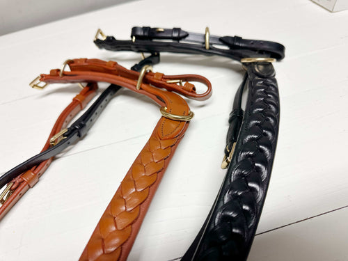 Odessa Bonita braided noseband made of premium Italian leather with brass hardware for bitless and bit riding systems