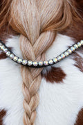 White rainbow U-shape browband with 8mm rainbow crystals and Italian leather