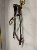 PRE-LOVED Coco bridle in brown with champagne tiara browband and brass details, size full, gently used with all crystals intact