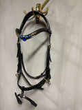 PRE-LOVED Odessa Bonita black leather saddle with brass hardware and bitstraps, size full, includes bitlifter