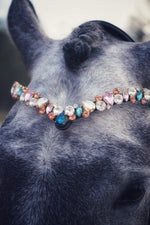 Load image into Gallery viewer, Ania browband with multi-colored stones on premium Italian leather and quick-release clasp for equestrian use
