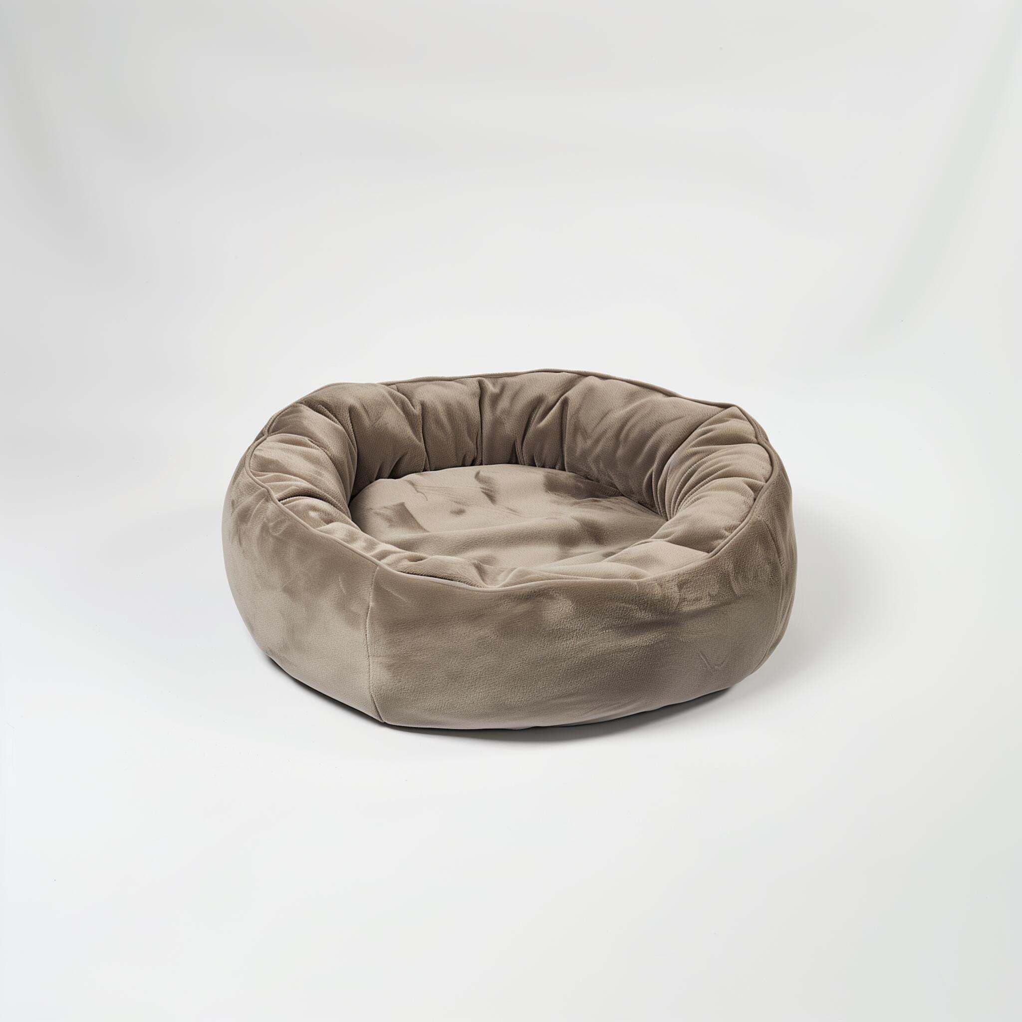 Soft brown example product pet bed on white background