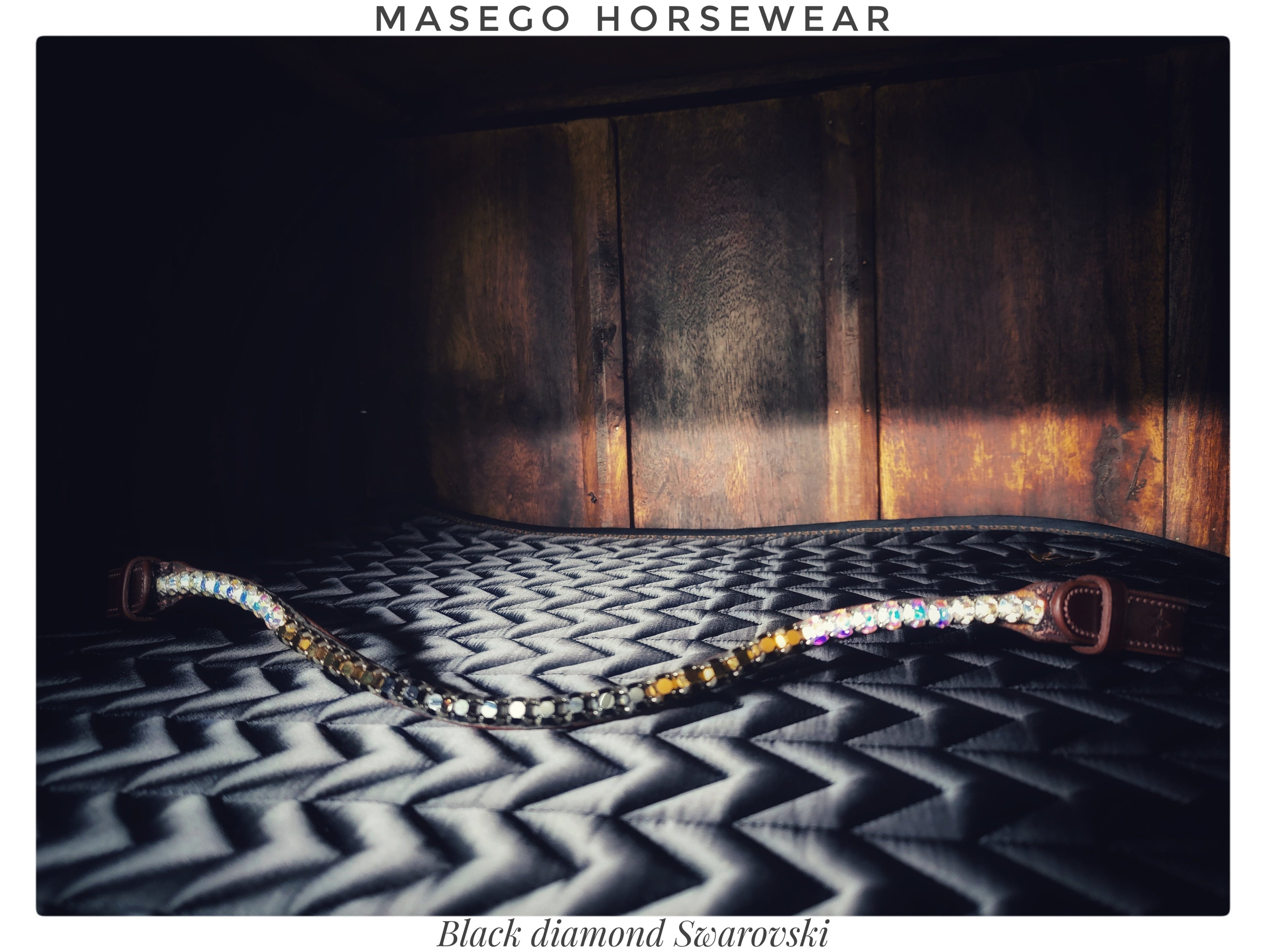 Black Diamond Swarovski crystal browband with Italian leather and velcro speed switch by Masego Horsewear