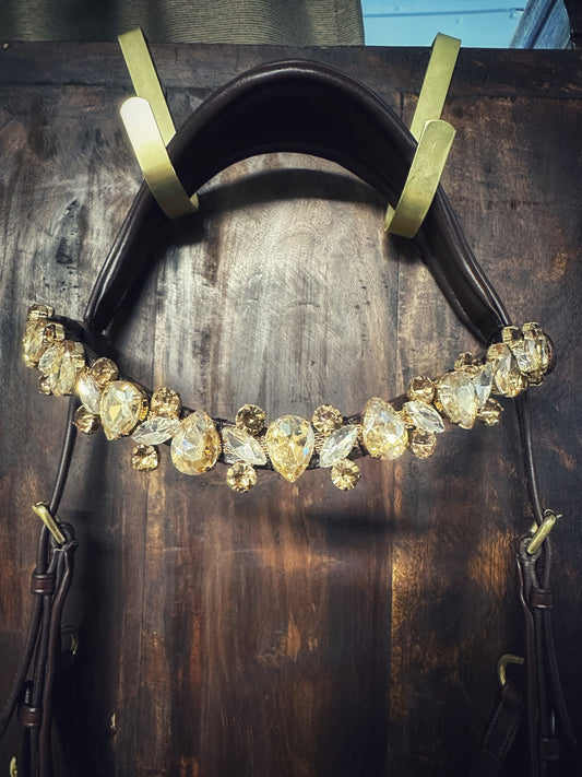 Champagne Tiara equestrian headband with champagne-colored stones and premium Italian leather