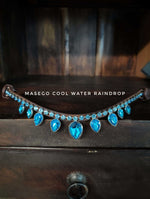 Load image into Gallery viewer, Cool water raindrop browband with large crystal drops, soft leather, white stitches, and embossed logo
