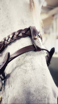 MASEGO bit lifter in soft Italian leather with brass hardware on a horse's bridle noseband