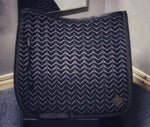 Load image into Gallery viewer, Onyx and Golden Brown satin dressage saddle pad - Full
