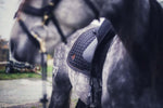 Load image into Gallery viewer, Onyx and Golden Brown satin dressage saddle pad - Full
