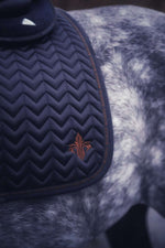 Load image into Gallery viewer, Onyx and Golden Brown satin dressage saddle pad - Full
