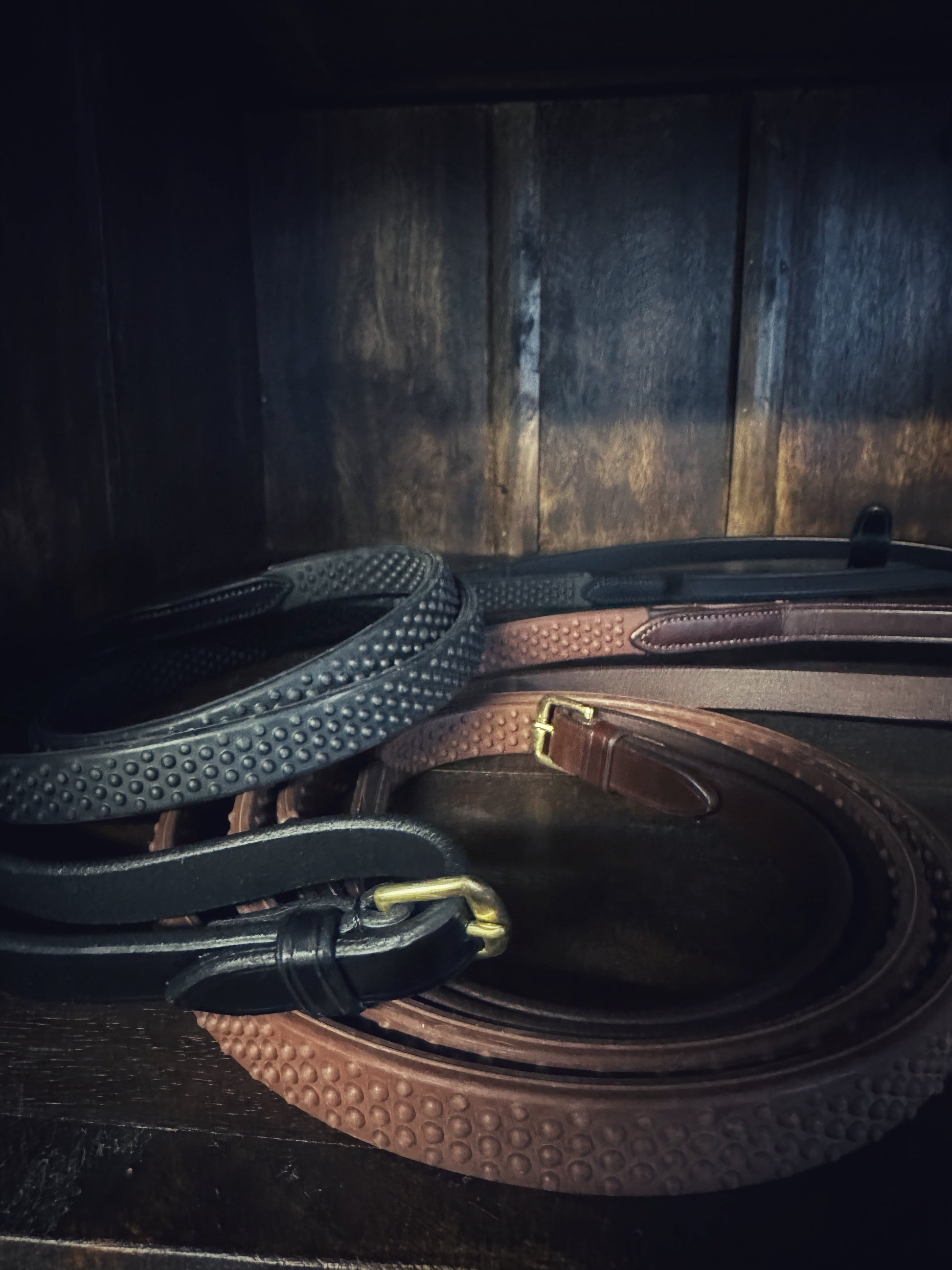 Rubber reins with brass details