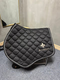 Black SAMPLE saddle pad with MASEGO Lily logo quilting, jump fit, full size