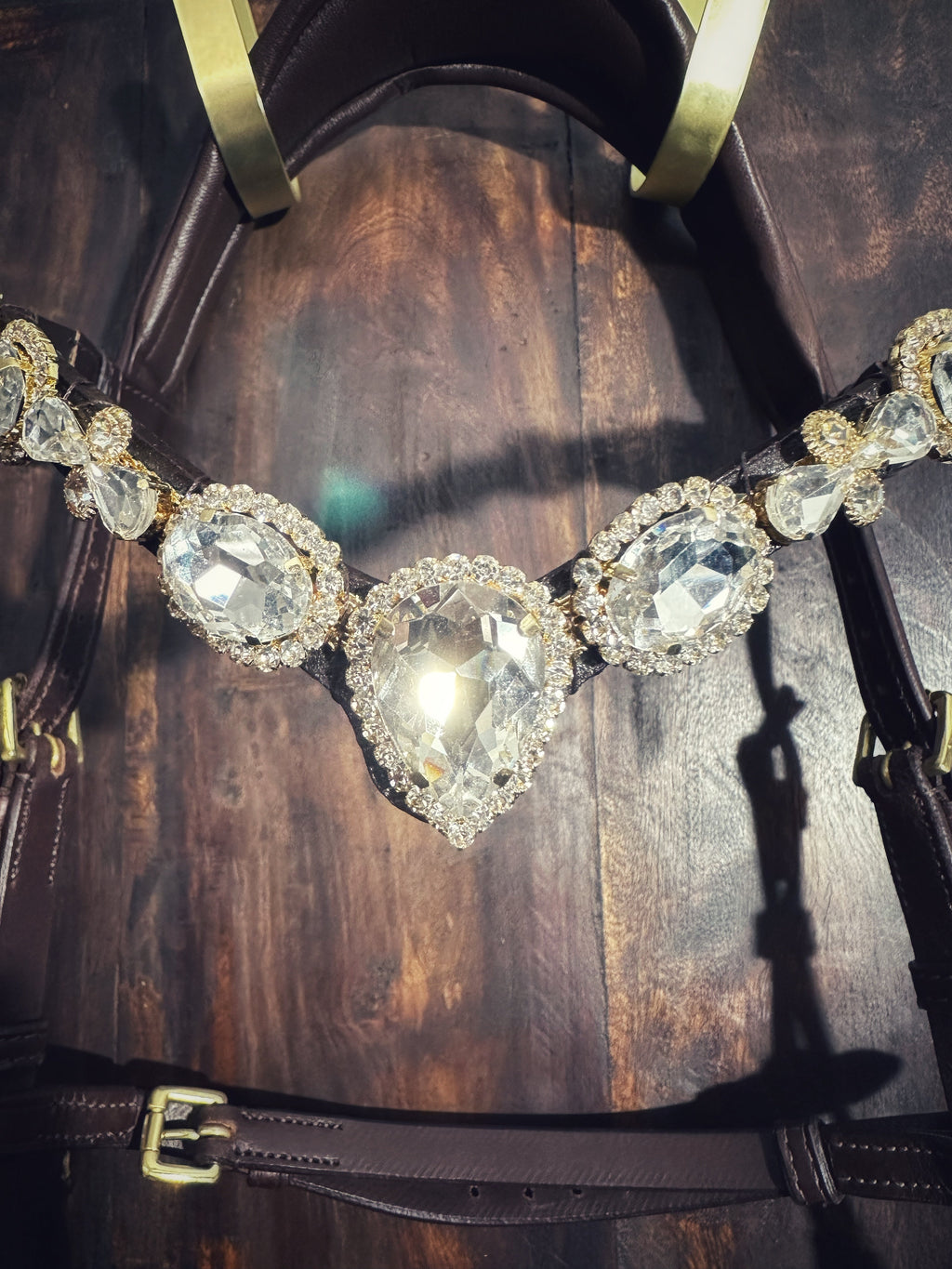 Stardust browband with large clear crystals on Italian leather for horses