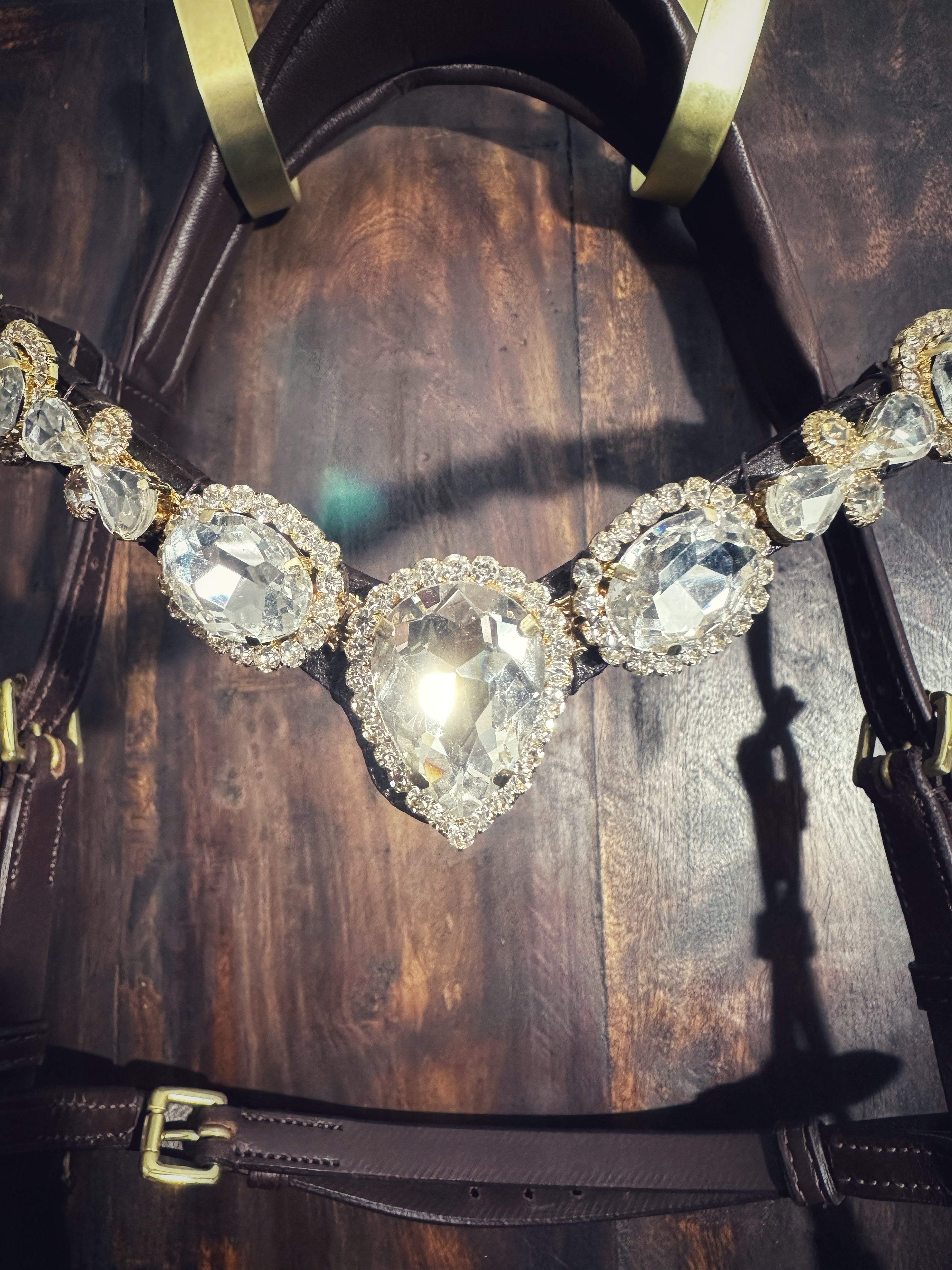 Stardust browband with large clear crystals on Italian leather for horses
