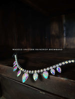 Load image into Gallery viewer, Unicorn Raindrop Browband with soft leather and large crystal raindrops on horse bridle
