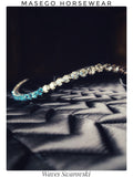 Waves browband in Italian leather with clear and light blue Swarovski crystals designed for easy speed switch with loop and velcro
