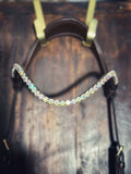 White rainbow U-shape browband with 8mm rainbow crystals on Italian leather for saddlery