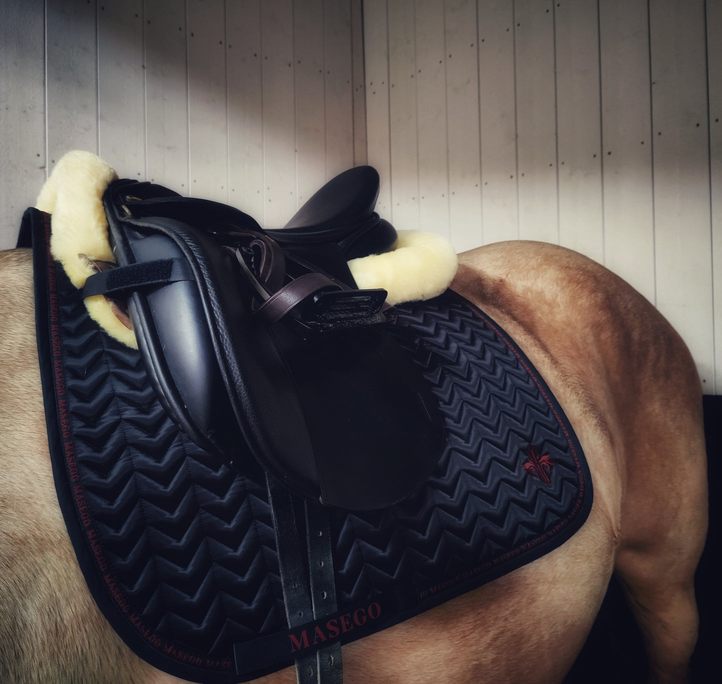 Onyx and Cherry satin dressage saddle pad